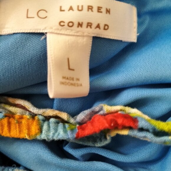 (863) Lauren Conrad Multicolor Floral Print Wrap Dress Ruffle Hem Size L - Picture 6 of 8